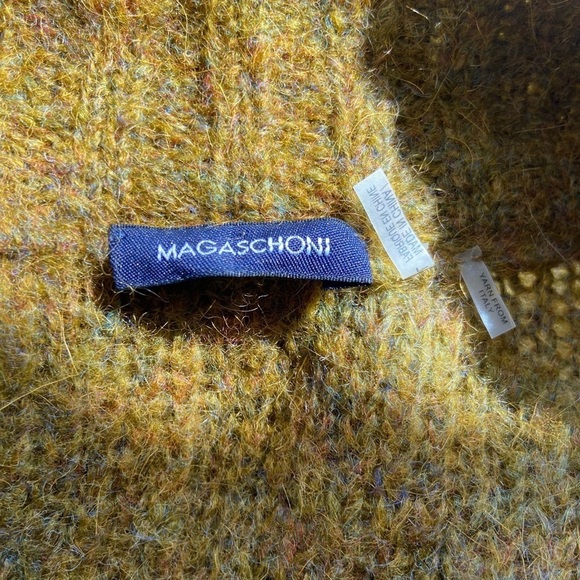 Magaschoni Cardigan Sweater L Silk Mohair Blend Green Chunky Knit Pockets Long - Picture 4 of 12